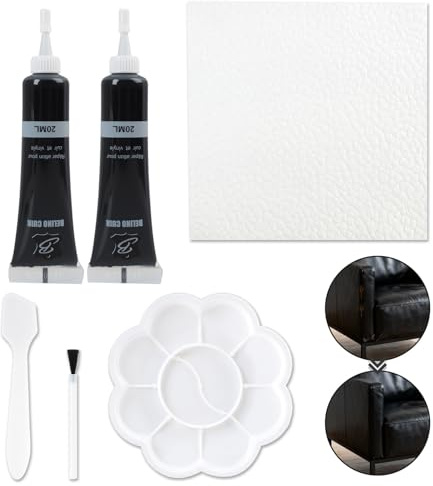 Leder Reparatur Set Schwarz – 2 Stück Flüssigleder + Zubehör (Bürsten, Schaber), Lederreparatur Creme für Kratzer/Risse, Universal für Sofa, Autositze, Schuhe & Kunstleder
