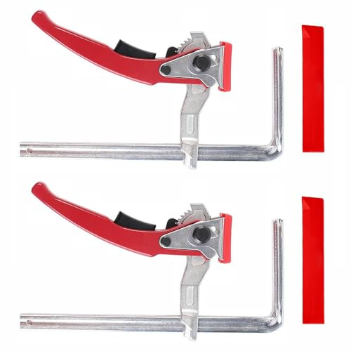 2Pcs Ratchet Track Saw Clamp, Ratcheting Table Clamp Quick Release Steel F Track Clip with Protective Cover for Hole Table and Guide Rail System (173mm/6.81in)
