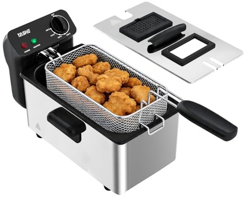 YASHE Friteuse Électrique 3L, 2000 W, Température Réglable | Acier Inoxydable, Fenêtre De Visualisation, Panier Amovible, Facile À Nettoyer