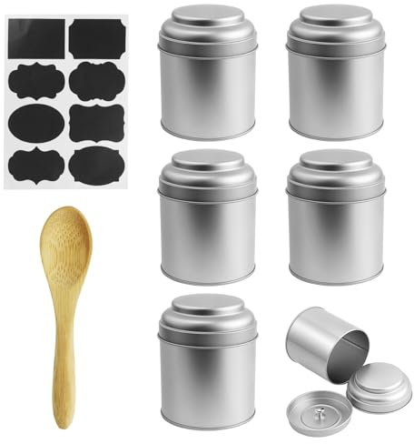 6 pezzi barattoli contenitori per tè sfuso con doppi coperchi ermetici, scatola di latta rotonda da 50g, piccoli contenitori da cucina per la conservazione di tè, caffè, zucchero, erbe e spezie