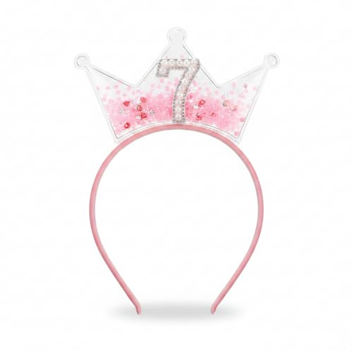 Geburtstagskrone 7. Geburtstag Mädchen, Rosa Glitzer Prinzessin Krone, Kinder Haarreif Party Deko