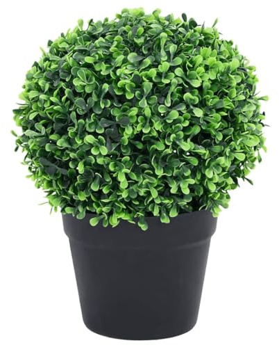 Künstliche Buchsbäume mit Topf 2 Stück Kugelform Grün 37 cm wetterfest und pflegeleicht für Wohnzimmer Büro Balkon Garten Indoor Outdoor Deko Tischdeko Wanddeko