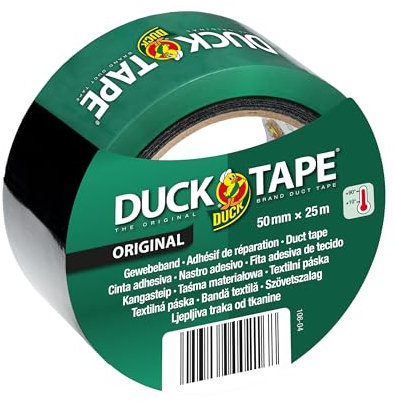 DUCK TAPE 106-04 Original Gewebeband – Selbstklebendes Klebeband mit wasserdichter Oberfläche – Panzertape extra stark für innen & außen – 50mm x 25m - Schwarz