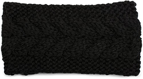 styleBREAKER Damen Stirnband Grobstrick Polyacryl, Schwarz | Elastisches Gewebe, Bundweite 18 cm, Breite 10,5 cm, dehnbar für 44-56 cm Kopfumfang, für Kinder und Erwachsene geeignet.