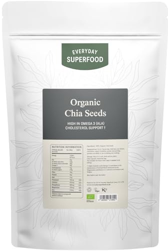 Everyday Superfood Organic Chia Seeds 350g | Premium Whole Black Chia Seed | High in Fibre | Plant Protein | Omega-3 | Organic, Vegan & Kosher | Raw Whole Chia Seeds | Smoothies, Porridge & Baking