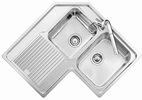 Lavello ad angolo acciaio inox satinato PLADOS VINTAGE 8320 due vasche più scolapiatti (Scolapiatti a SX)