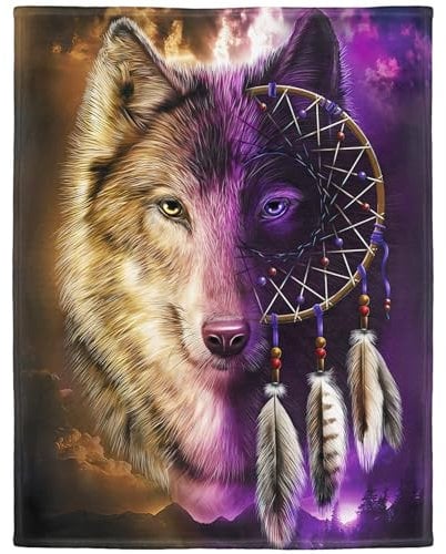 YISUMEI Decke 150x200 cm Kuscheldecken Sanft Flanell Weich Fleecedecke Bettüberwurf Wolf Traumfänger