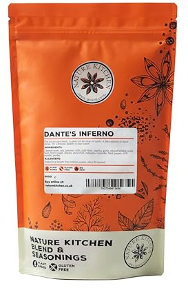 Nature Kitchen Dantes Inferno Seasoning Extra Hot 500g, Premium Ghost and Habanero Chilli Blend, Gluten Free, Vegan Seasoning for Extreme Marinades, Grilling, BBQ and Fiery Cooking