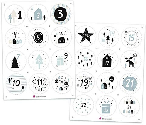 DeinBonbon Adventskalender Zahlen - Stickerbogen mit 24 runden Aufklebern 4,5cm