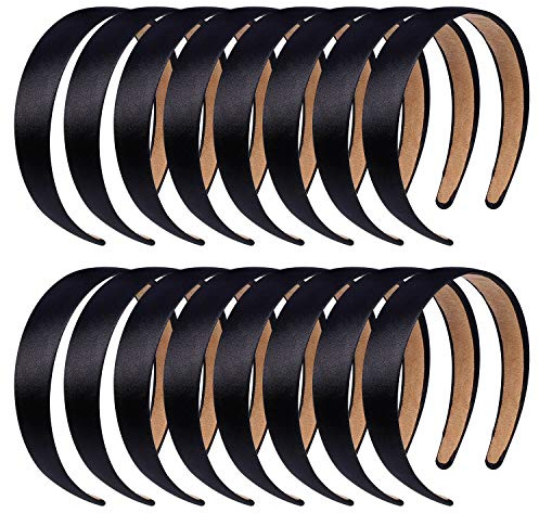 Anezus 16 Stück Satin-Stirnbänder 2,5 cm Anti-Rutsch Schwarz Band Haarbänder für Frauen Mädchen DIY Basteln Haar Zubehör