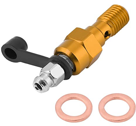 Banjo Bolt Bleed Schraube, Hohlschraube Entlüftungsschraube M10x1.0mm Motorrad Hauptbremszylinder Bremssattel Entlüftungsschraube Nippel Hohlschraube und Staubkappe(Gold)