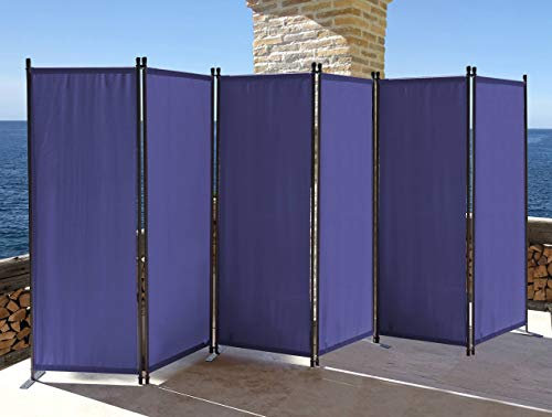 Quick Star Paravent 340 x 165 cm Tejido Divisor de habitación Jardín 6-Partición Pared de separación Plegable Balcón Pantalla de privacidad Azul