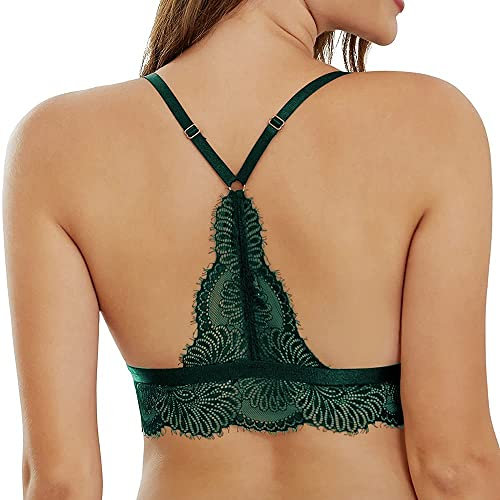 SHEKINI Damen BH Ohne Bügel Bustier Damen Spitze BH Bügellos Vorne Vershcluss Gepolstert BH Rückenfrei Racerback Bralette Tiefer Ausschnitt Neckholder Top Sexy Unterwäsche