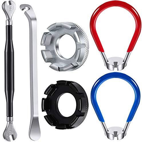 5 Pieces Bicycle Spoke Wrench Bike Spoke Tool with 1 Piece Tire Lever Bike Rim Correct Kit Cycling Pocket Tools for Bicycle Repair, Totally 6 Pieces Tool Kit