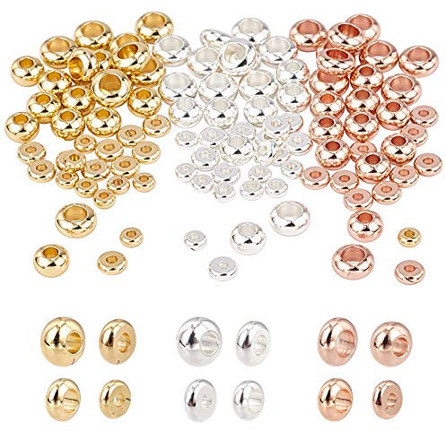 PH PandaHall 120pcs 4 Tailles Perles Intercalaires Rondes Plates Perles Rondelles en Laiton Bijoux en Métal Entretoises pour la Fabrication de Bijoux de Collier de Bracelet, 3 Couleurs