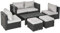 Outsunny 8 Pieces Rattan Garden Furniture Set, Garden Corner Sofa Set with 4 Chairs, 2 Footstools, 2 Coffee Tables and Cushions, Space-Saving Design, No Assembly Required, Black