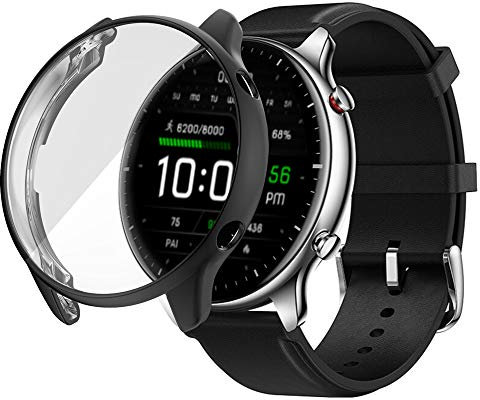 PaceBid Coque Compatible avec Amazfit GTR 2e/GTR 2, Tout Autour de Protection Housse en TPU Transparent de Protection Transparent Haute Définition pour Amazfit GTR 2e/GTR 2- Noir