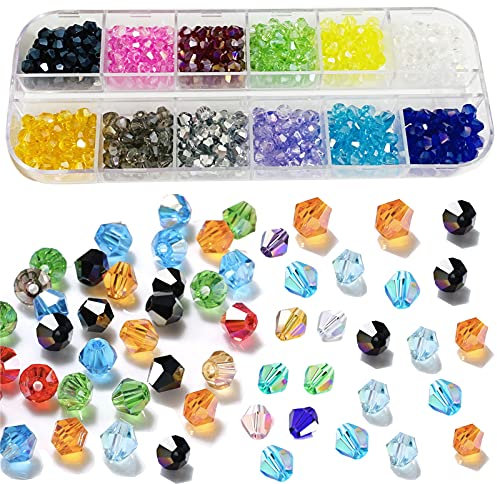 Gocelyn - Lot de 600 perles bicone en cristal - 4 mm - En verre plaqué - couleur AB, 12 grilles plaquées - Perles à facettes pour fabrication de bijoux DIY : Collier, Boucle d'oreilles, accessoires