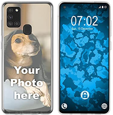 PhoneNatic personalisierte Handyhülle für Galaxy A21 S in Clear Custom Case zum selbst gestalten mit eigenem Foto Bild Text individuell (Galaxy A21 S, Clear)