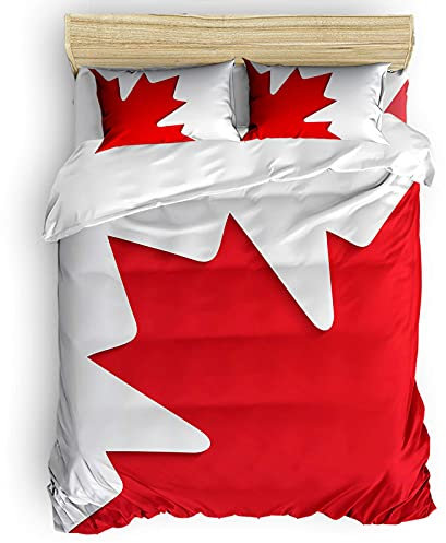 Fadaseo Bettbezug Bettwäsche-Set, Kanada Nationalfeiertag Flagge Rotes Ahornblatt Atmungsaktiv Ganzjahresdeckenbezug mit Reißverschluss,3 Stück,1 Bettbezug + 2 Kissenbezüge