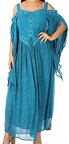 Sakkas ADL20327 - Roisin Mittelalterliches Keltisches Renaissance-Kostümkleid mit Langen Ärmeln - Türkis - S/M