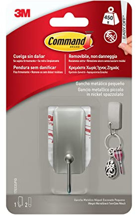 Command 3M 17033 Polished Nickel Small Hook, 1 Hook, 2 Strips
