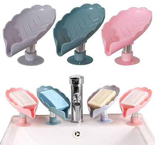 URCheers 3PCS Blattförmige Seifenschale - Seifenhalter mit Saugnapf - Seifenhalter mit Ablaufdesign - Abnehmbar kein Bohren für Küche, Dusche, Bad, Seife trocken halten