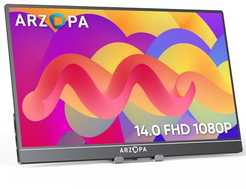 ARZOPA Monitor Portatile, 14 Pollici Portable Monitor, 1920x1080 FHD, IPS con HDMI/Type-C/USB-C, Mini Schermo Portatile, Doppio Altoparlante Integrato per laptop/PC/Mac/PS5 /Xbox