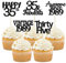 Gyufise Cupcake-Topper im Vintage-Stil von 1990, schwarzer Glitzer, 30 Stück, 35 Stück, Kuchendekorationen, Cheers to 35 Years Birthday, Cupcake-Picks, 35. Geburtstag, Jahrestag, Kuchendekorationen