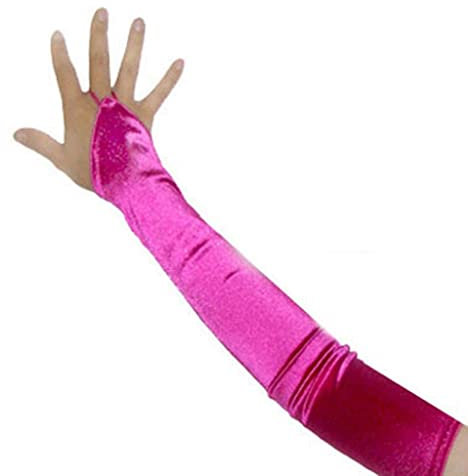 SACASUSA Guantes de satén para novia sin dedos de 23 pulgadas de largo sobre el codo en 20 colores, Rosa fucsia, Large