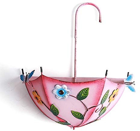 zlw-shop planter Creativity Iron Flower Pot Umbrella Hanging Basket Wall Mount Plant Pot Fashion Balcony Home Decor (Removable) Flower Plant Pots (Color : Pink)