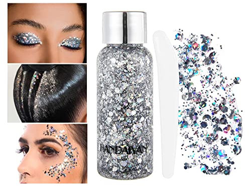 Body Glitter Gel FlüSsiger Glitzer Festival Glitzer Chunky Glitter Long Lasting Sparkling DIY Kunsthandwerk-Silber Grau