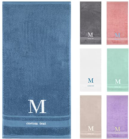 AIVYNA Handtuch mit Namen Bestickt, Personalisierte Handtücher 100% Baumwolle Frottiertücher Bestickt mit Wunschtext,Geschenk Badetuch (34 x 74 cm, blau)