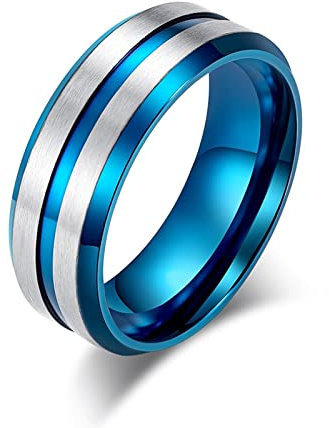 Stfery Partnerringe 57, Eheringe Carbon Titan Blau 8MM Breite Doppelfase Modeschmuck Jahrestagsgeschenk für Ihn