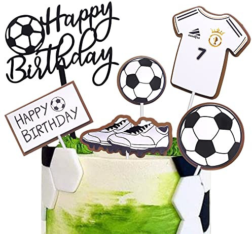 SYKYCTCY 6 Pack Soccer Cupcake Toppers Glitter Soccer Ball Cupcake Picks Sport Happy Birthday Cake Decorations Football Theme Birthday Party Baby Shower Kids Boys Men Birthday Party Favors Supplies