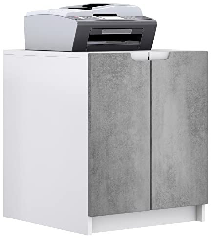 Vladon Druckerkommode Logan, Aktenschrank mit 2 Fächern und 2 Türen, Korpus in Weiß matt, Fronten in Beton Dunkel Optik, (51 x 60,5 x 54 cm)