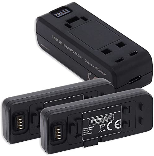 2X Akku-Basis + Dual-Ladegerät (USB) kompatibel mit Insta 360 One R, One RS Action Cam [1200mAh - 3.85V - Li Ion - 100% kompatibel]