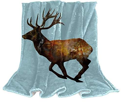 TBOUOBT Bettwäsche-Fleece-Decke, dekorativ für Schlafzimmer-Sofa-Boden,Cartoon Tier Elch