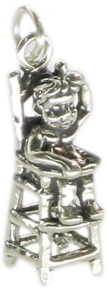 Baby in einem Hochstuhl Anhänger aus Sterlingsilber .925 x 1 Fütterstühle -SFP