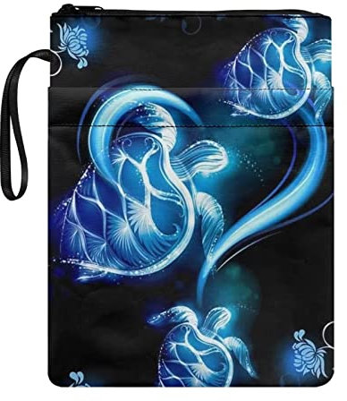 Poceacles Buchhülle für Hardcover und Taschenbuch, mit Reißverschluss, waschbar, Schildkrötenmuster