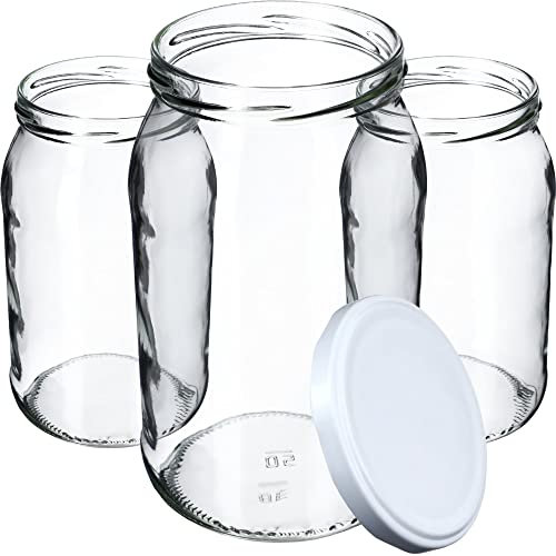 KADAX Lot de 24 bocaux de conservation en verre pour couvercle à visser - 900 ml - Pour confiture, conservation, conserves, blancs K5198