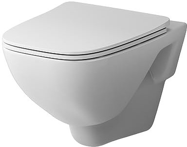 Spülrandloses WC, Toilette für Gäste-WC mit Softclose Toilettensitz, Hänge-WC CXA1700SC X-Joy FlashClean aus Keramik, Wand-WC, 355mm kurz, Weiß