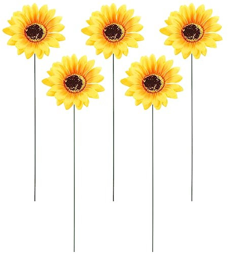 SEWACC 5Pcs Sunflower Garden Stakes, Metal Sunflower Stake Sunflower Lawn Sign Garden Stakes Spring Decor for Outdoor Lawn Landscape
