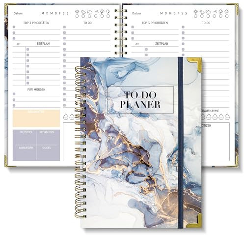 BIROYAL Tagesplaner undatiert A5 | 120-Tage To Do Planer für Aufgaben & Notizen | To Do Listen Block | Tages- & Wochenplaner Spiralblock Hardcover | Perfekt für Büro & Schule | Tintenwäsche
