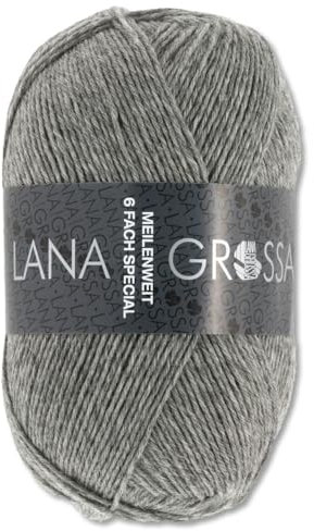 Frida's Wollhaus Lana Grossa 150 g Meilenweit 6-fach 150 Sockenwolle Stricken Garn 19 Farben (8961 | Grau meliert)