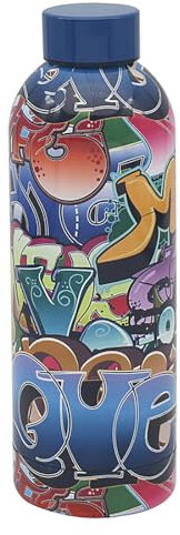 Lesser & Pavey Edelstahl-Wasserflasche, 500 ml, umweltfreundliche Edelstahlflasche mit Deckel und Tragegriff, Edelstahlflaschen für Bürosport oder unterwegs – Graffiti