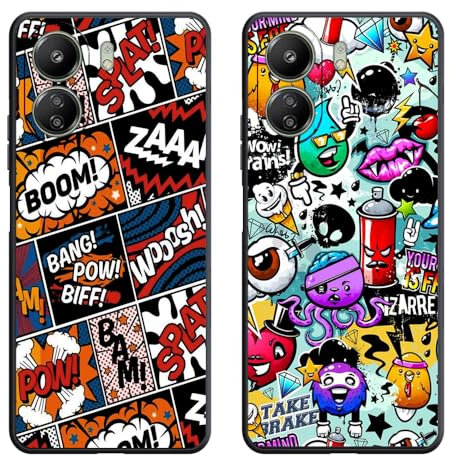 Abuenora Funda para Xiaomi Redmi 13C 4G / Poco C65 / Redmi 13 C cm, [2 Piezas] Carcasa Silicona Slim Flexible Antigolpes con Protección de Cámara Case con Dibujos Grupo A