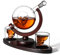 Globe Decanter Se T- Dark Wood Holder, with Funnel, 2 Glasses, Artisan Crafted Rum Whisky Carafe 850 ML – Transparent –Whiskey Decanter Set