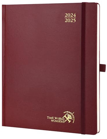 POPRUN Kalender 2025 Buchkalender (Aug.2024-Dez.2025) Hardcover, ca. A4 (26,5 x 21,5 cm), 17-Monate-Terminplaner, Wochenplaner 2025 mit Zertifiziertem Papier - Burgund