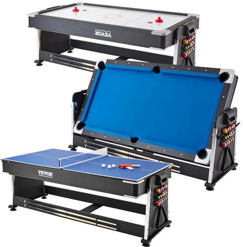 VEVOR Table de Jeu Pivotante 3-en-1 pour Air Hockey, Billard et Ping-Pong, Table d’Air Hockey de 223,5 cm, Tous Les Accessoires Inclus, Ensemble de Jeux d'Arcade pour Maison, Réunion Familiale